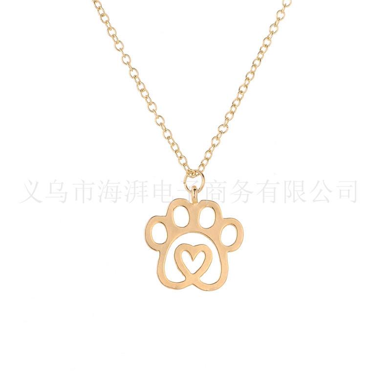 Popular Jewelry Pet Paw Dog Paw Animal Footprint Heart Pendant Necklace Clavicle Chain