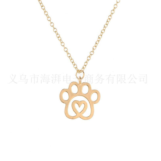 Popular Jewelry Pet Paw Dog Paw Animal Footprint Heart Pendant Necklace Clavicle Chain