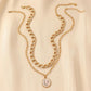 Fashion light luxury niche design sense double-layer Cuban chain round coin moon star drop oil necklace female