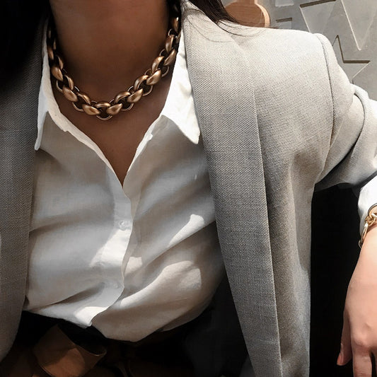 Jewelry Punk Personality Portrait Mashup Necklace Female Exaggerated Thick Chain Geometric Simple Necklace