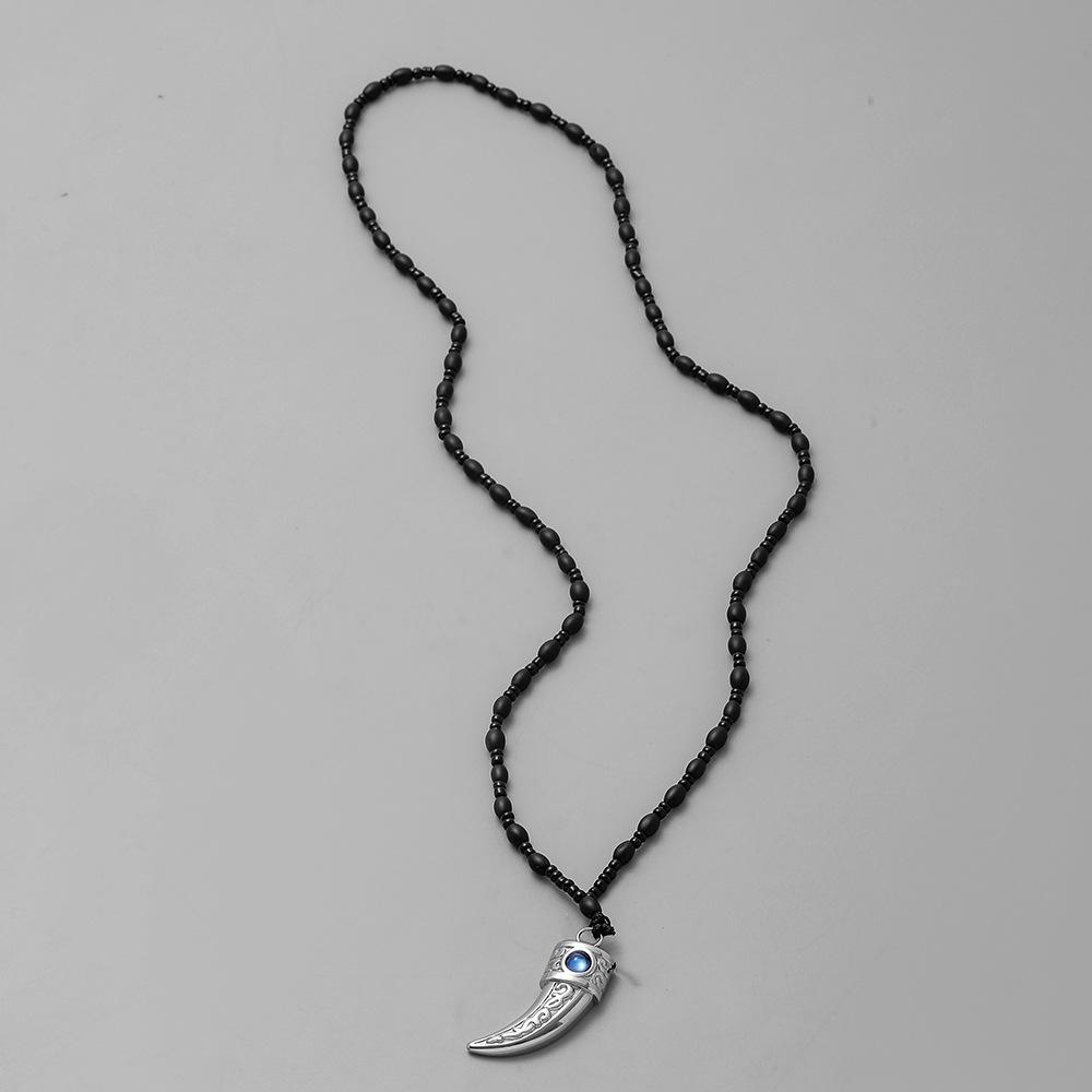 Fashion simple personality men's domineering stainless steel wolf tooth dagger handmade beaded necklace neck chain sweater chain