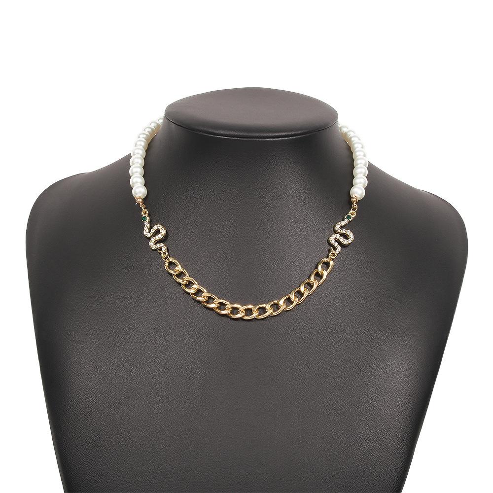 N9426 Jewelry Chain Pearl Stitching Fashion Necklace Exaggerated Snake Shape Micro-inlaid Cold Necklace