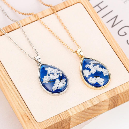 Jewelry ETSY Handmade Blue Sky White Cloud Eagle Pendant Geometric Necklace
