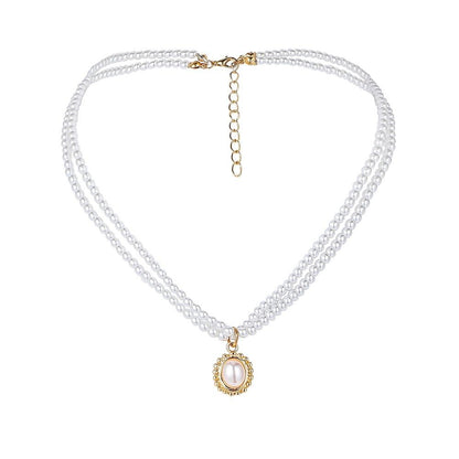 French retro pearl temperament double layer necklace fashion sun flower inlaid pearl pendant clavicle chain female jewelry