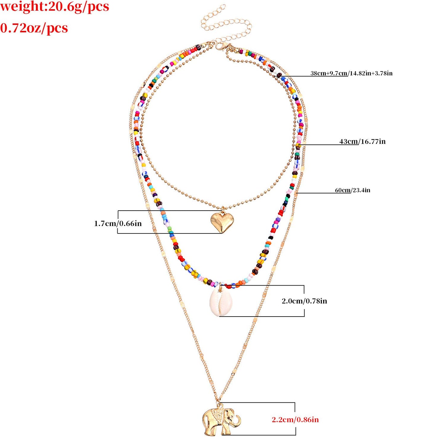 Jewelry fashion women's long multi-layer rice bead chain electroplating metal elephant pendant necklace