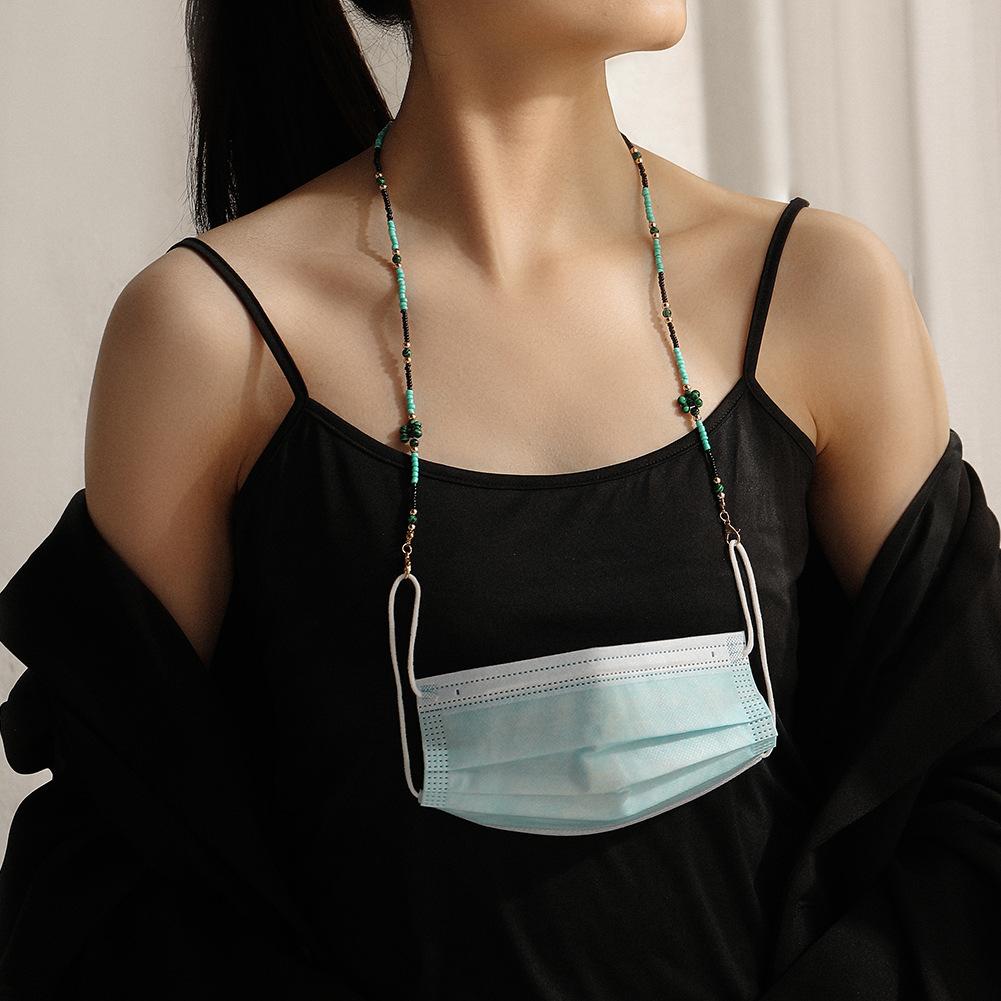 Fashion simple turquoise beaded flower mask chain necklace ins resin chain jewelry female
