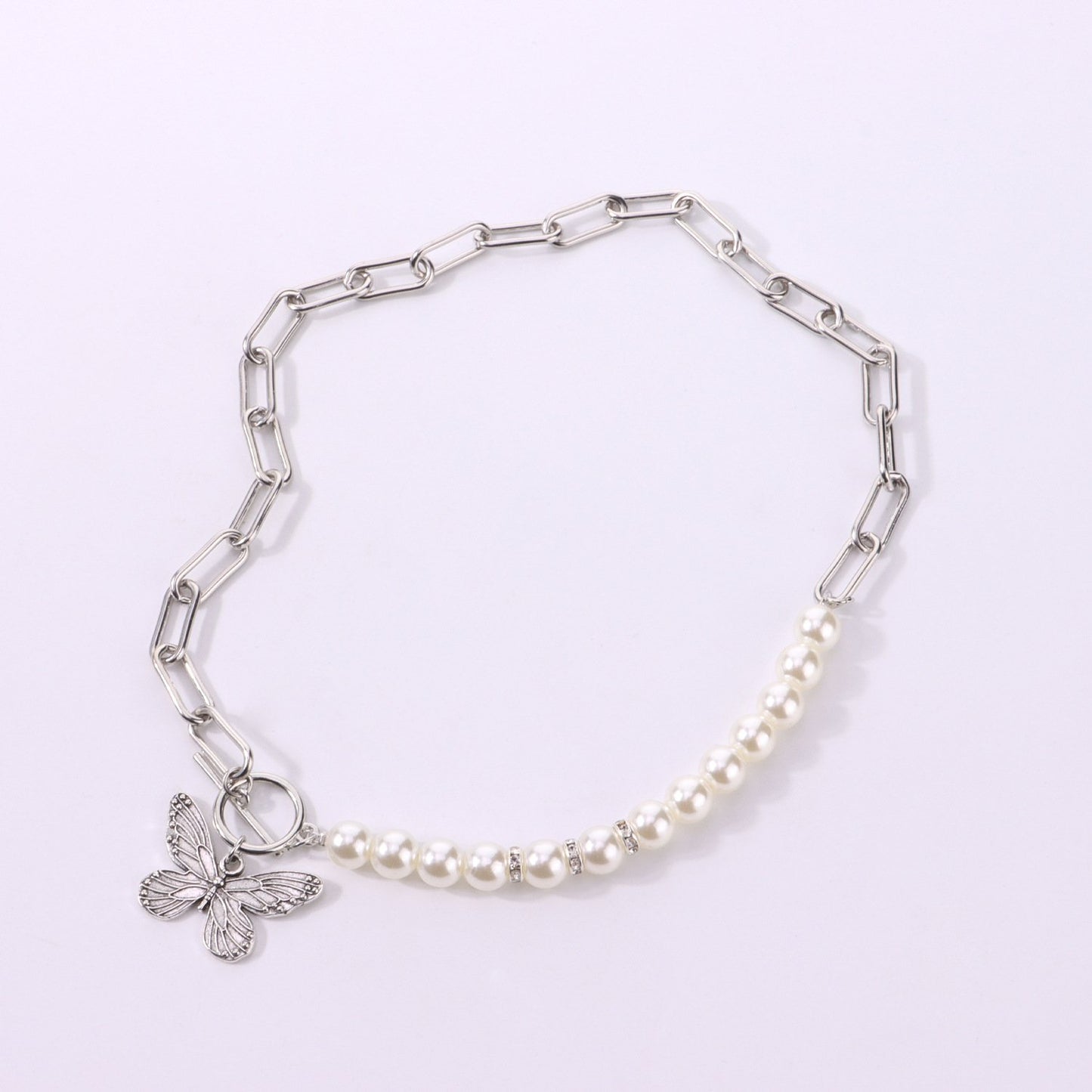 Jewelry OT Buckle Embossed Butterfly Pendant Necklace Female Fashion Half Face Pearl Hole Chain Necklace