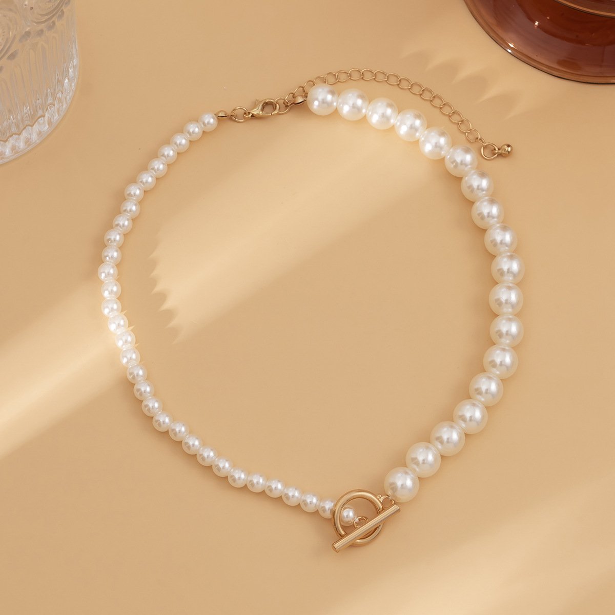 Jewelry Simple Geometric OT Buckle Versatile Clavicle Chain Retro Imitation Pearl Niche Design Necklace