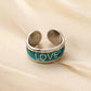 Personality fashion simple niche design ladies stainless steel opening LOVE blue green oil drop ring titanium steel ring
