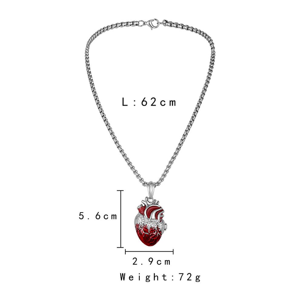 Simple Fashion Silver Pendant Chain Retro Personality Versatile Can Open Red Heart Luminous Single Men's Items