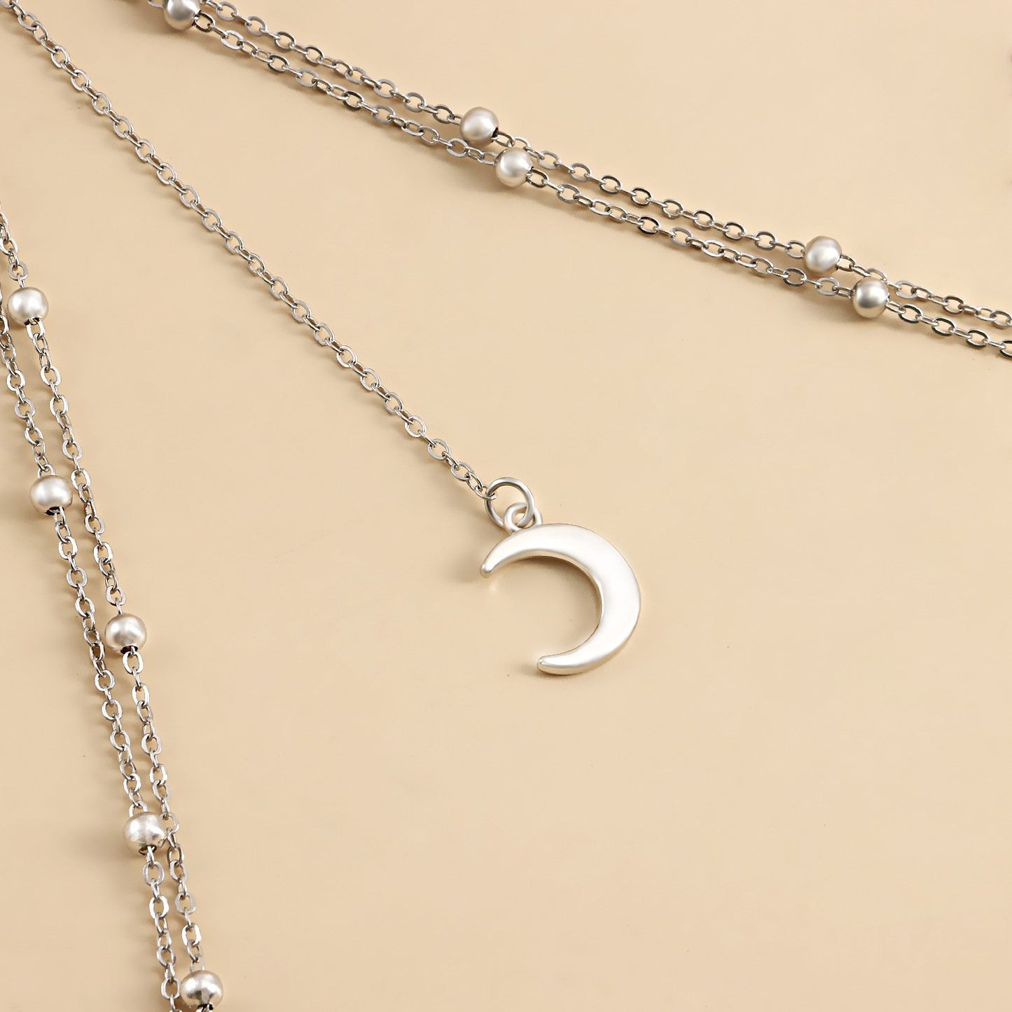 Jewelry Sexy Stretch Double Layer Ball Chain Body Chain Metal Crescent Moon Pendant Tassel Thigh Chain