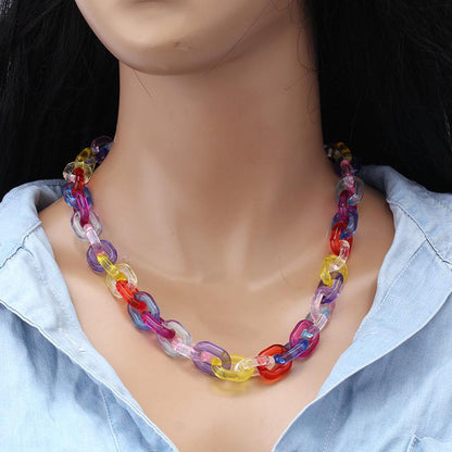 Ins net red same style candy-colored acrylic chain trendy hip-hop transparent cold necklace pants chain