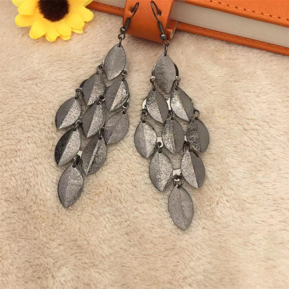 Long Frosted Caltrop Leaf Earrings Earrings Metal Fashion Earrings Three Colors