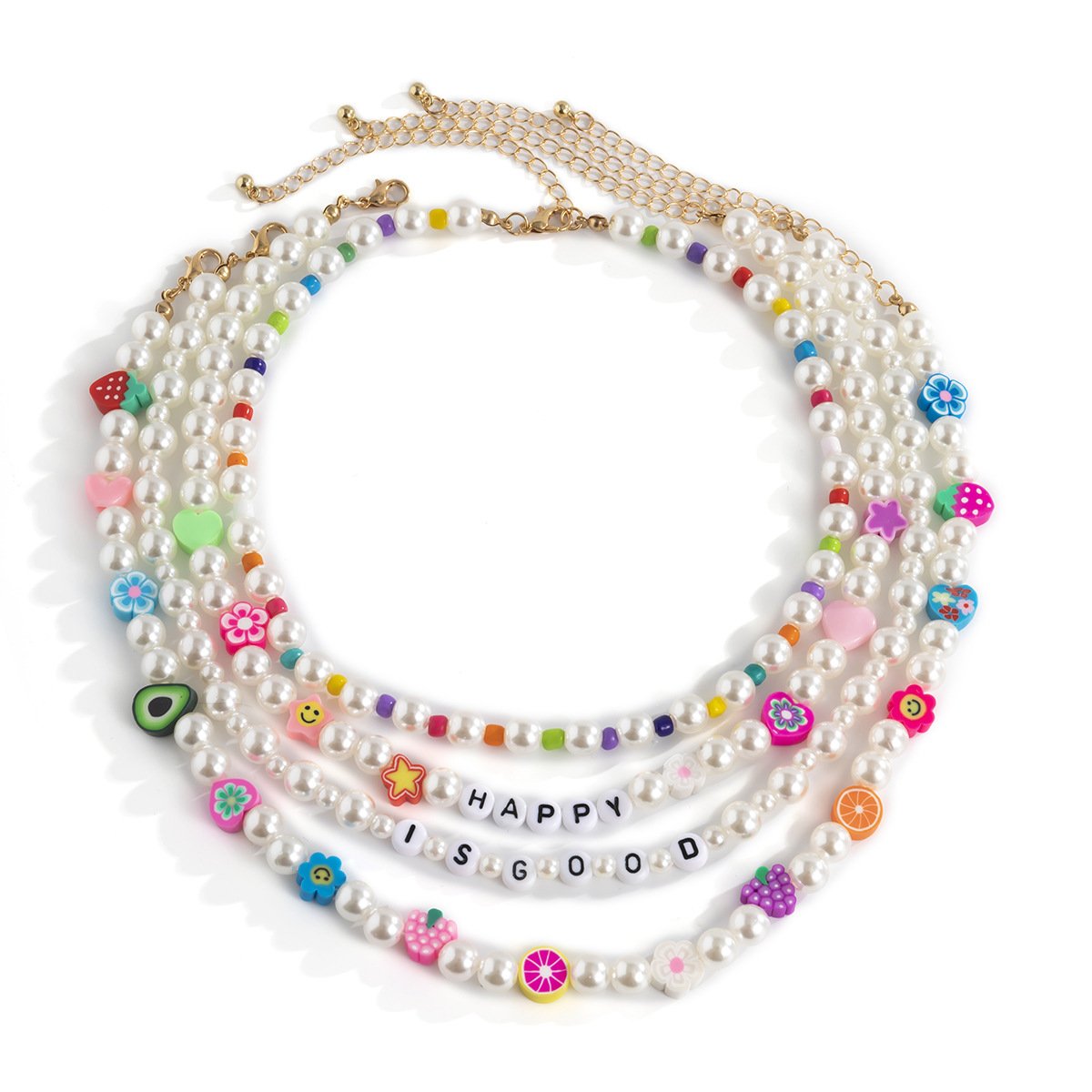 Jewelry simple fruit flower weaving mix and match necklace temperament imitation pearl multi-layer clavicle necklace