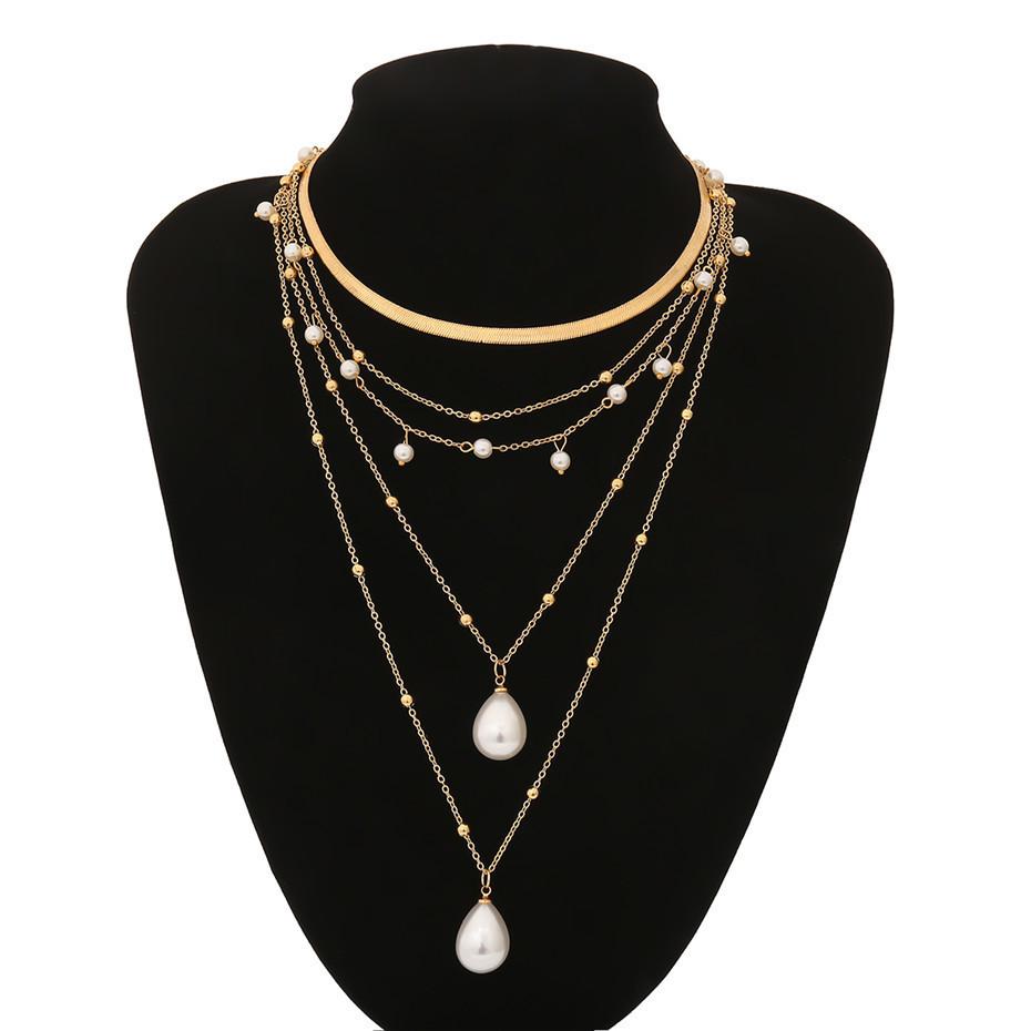 Fashion Multilayer Pearl Necklace Baroque Pearl Tassel Necklace Water Drop Sweater Chain Ladies Photo Jewelry