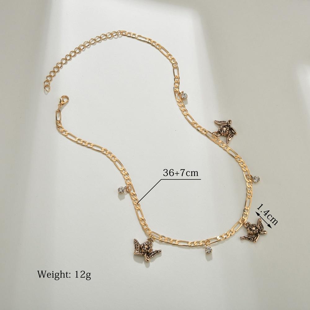 Retro Rhinestone Angel Necklace Female Personality Creative Retro Clavicle Chain Accessories
