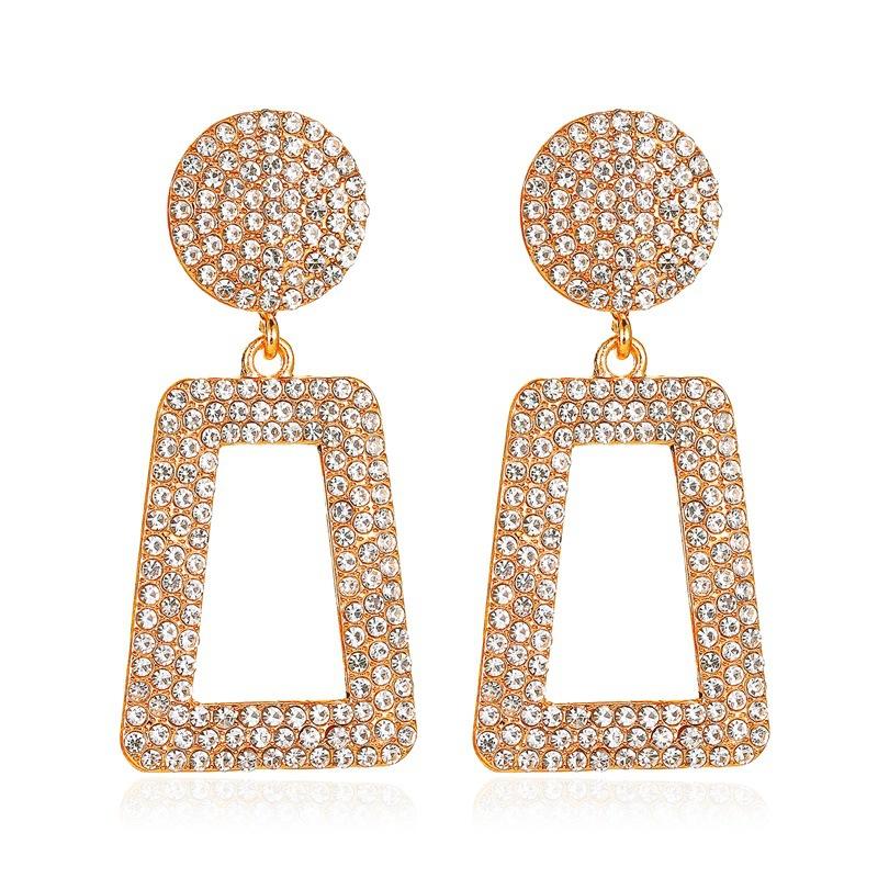 Earrings Temperament Long Flash Diamond Geometric Earrings Women's Fashion Exaggerated Diamond Square Hollow Earrings