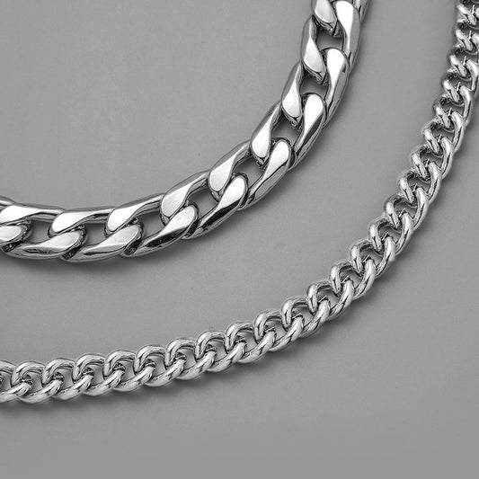 Trendy men's double-layer NK thick necklace hip-hop without pendant collarbone chain simple trendy men's rock punk necklace