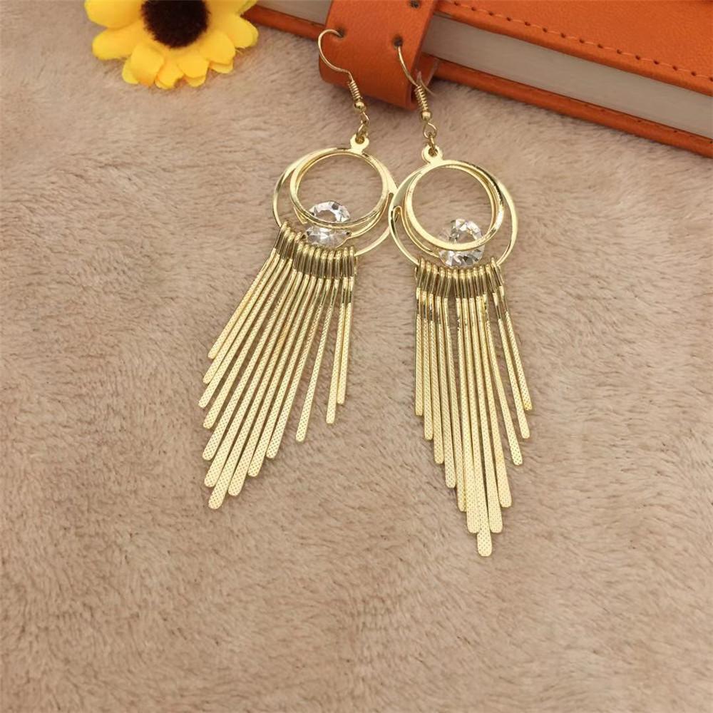 High Quality Double Hoop Earrings Fine Grain Metal Tassel Imitation Zircon Earrings Ethnic Jewelry