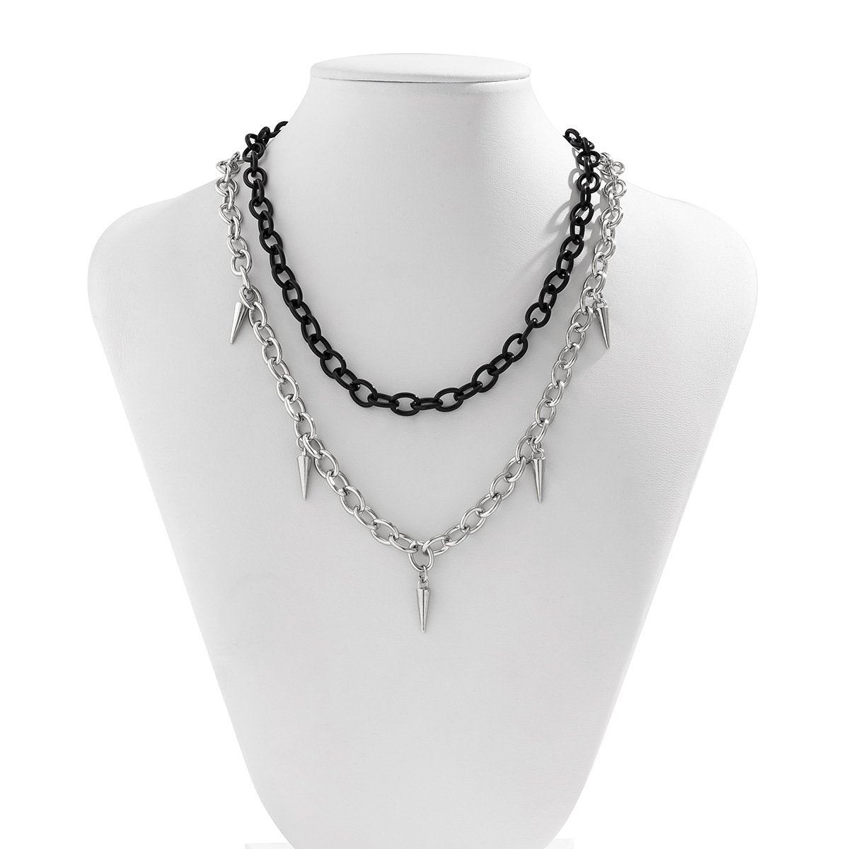 Jewelry sweet and cool double-layer mixed color rivet tassel necklace female personality tapered cross chain necklace