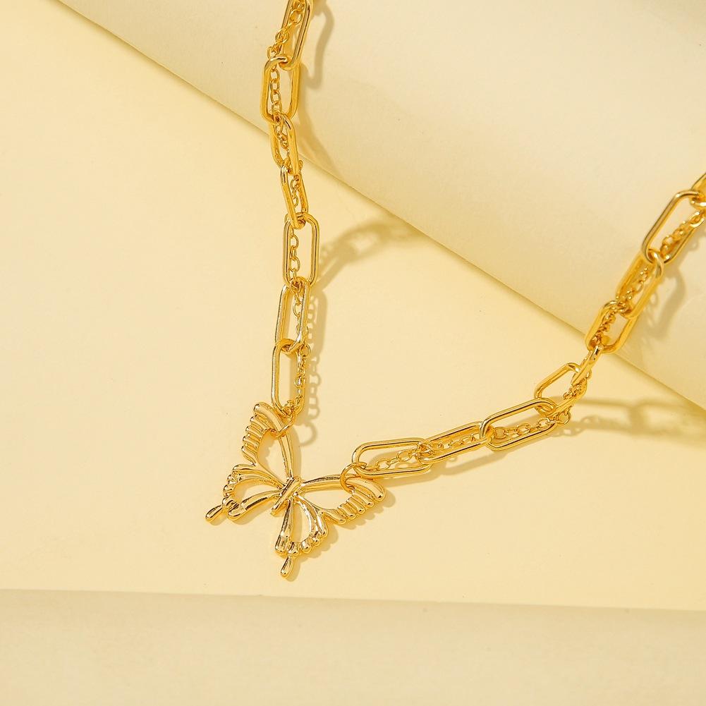 Fashion clavicle gold chain ins cold temperament hollow butterfly all-match short necklace female