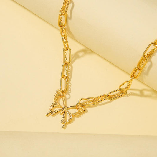Fashion clavicle gold chain ins cold temperament hollow butterfly all-match short necklace female