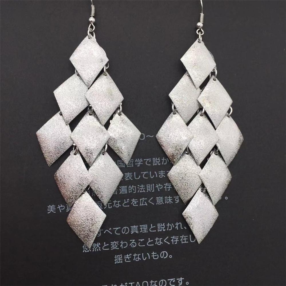 Long rhombus frosted surface earrings fashion multi-layer metal piece boutique earrings