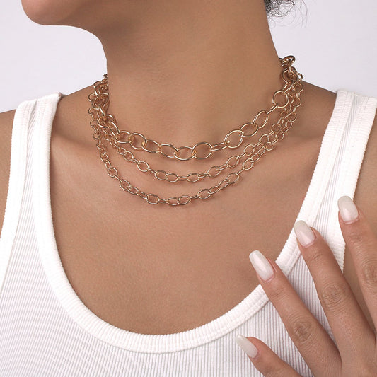 N122 simple cross chain stacked necklace metal thick chain exaggerated hip-hop punk necklace female