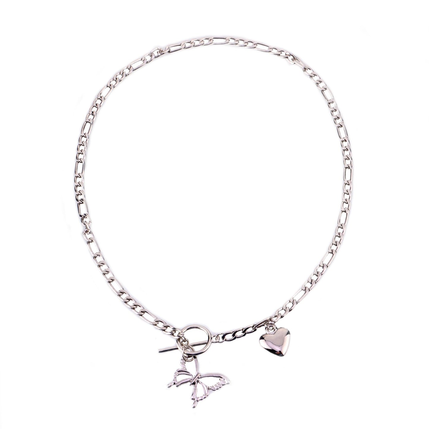 Jewelry Geometric OT Buckle Hollow Butterfly Pendant Necklace Ladies Three to One Trendy Love Heart Necklace