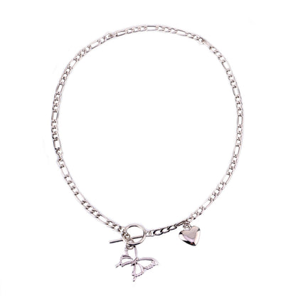 Jewelry Geometric OT Buckle Hollow Butterfly Pendant Necklace Ladies Three to One Trendy Love Heart Necklace