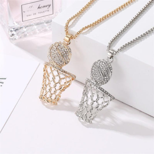 Fashion diamond basketball hoop necklace creative hiphop sports trend jewelry