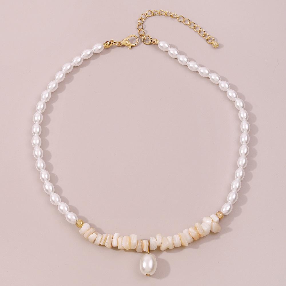 N9995 Simple Double Layer Necklace Female Imitation Pearl Stone Temperament Lady Necklace French Cold Necklace