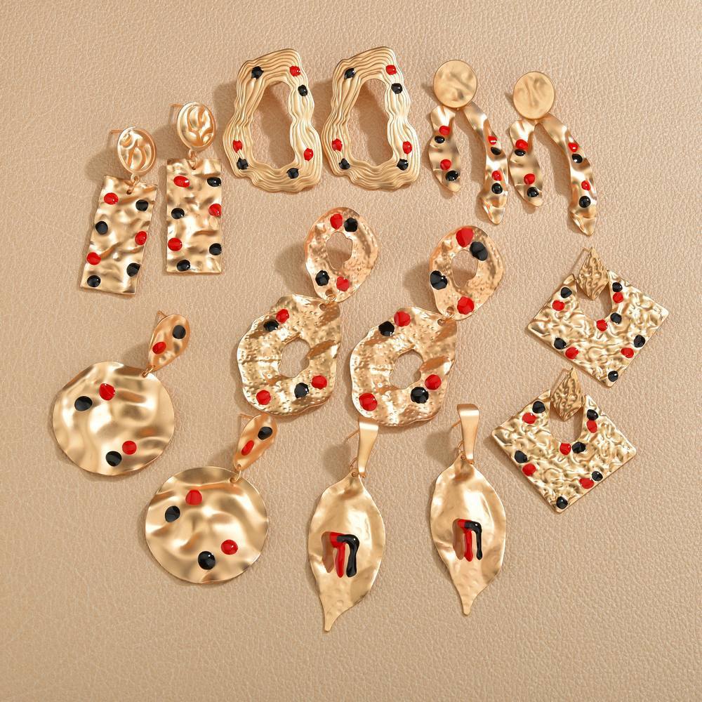 INS color drop oil geometric alloy earrings exaggerated simple retro matte French earrings daily women