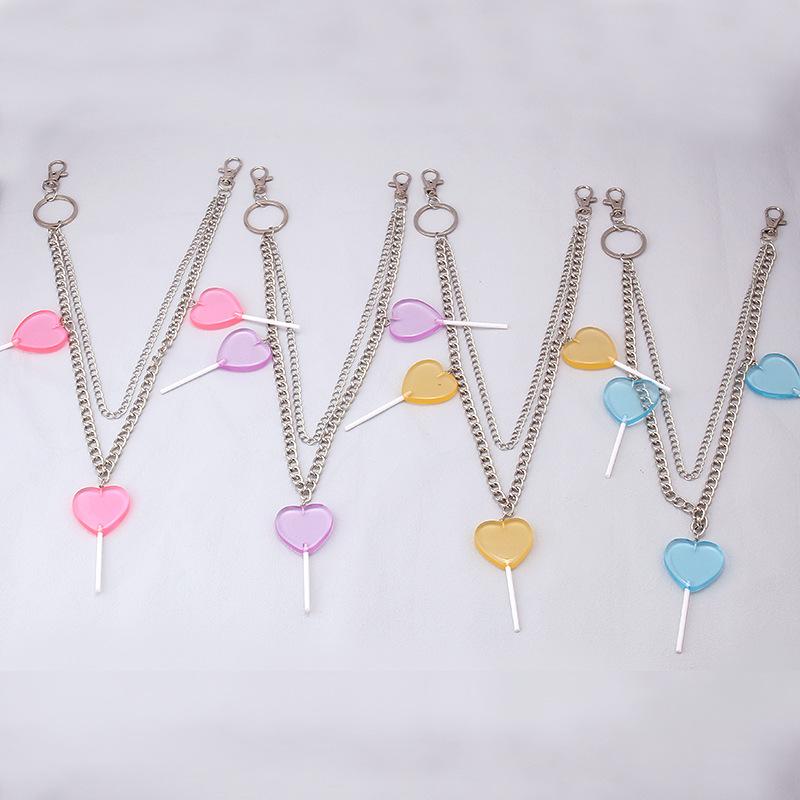 Hip Hop Acrylic Heart Lollipop Pendant Waist Chain Fashion Cool Metal Double Pants Chain