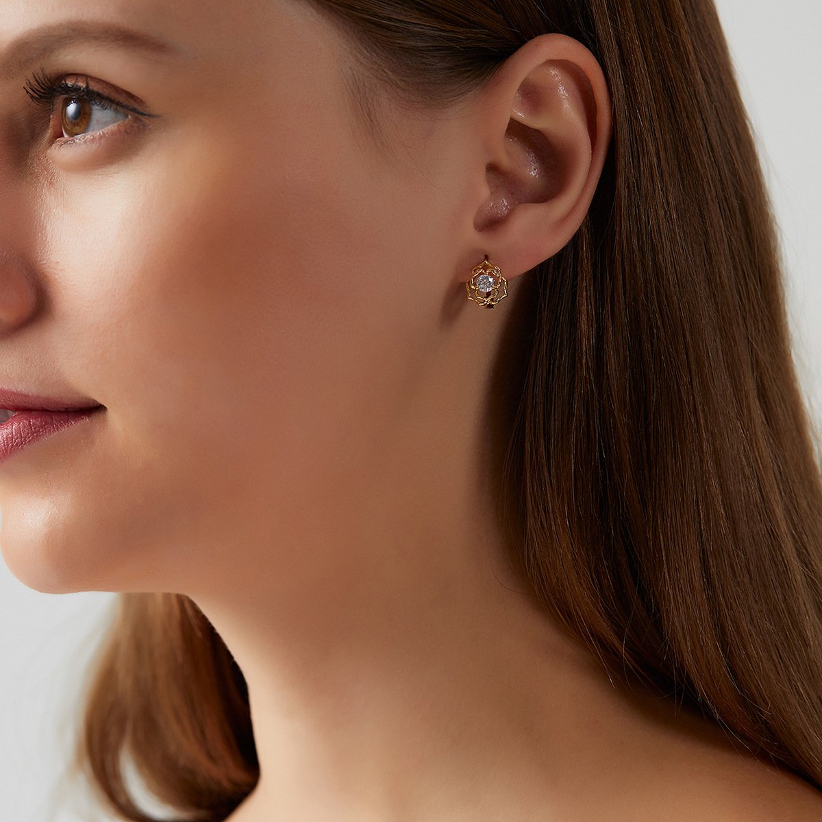 E8429 Jewelry Simple Rose Copper Zircon Earrings Personality Commuting Cold Earrings Earrings