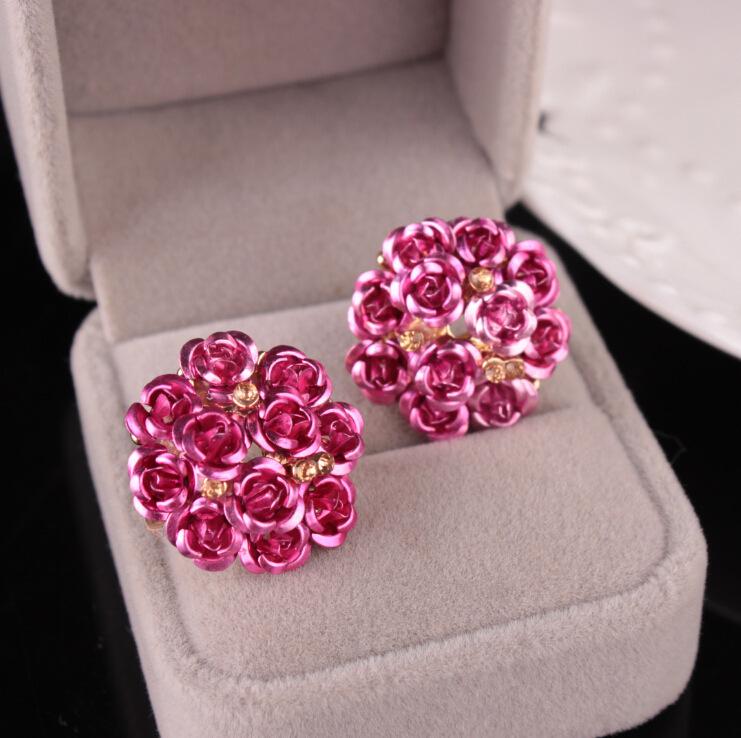 Fashion flower stud earrings cute sweet rose earrings earrings jewelry