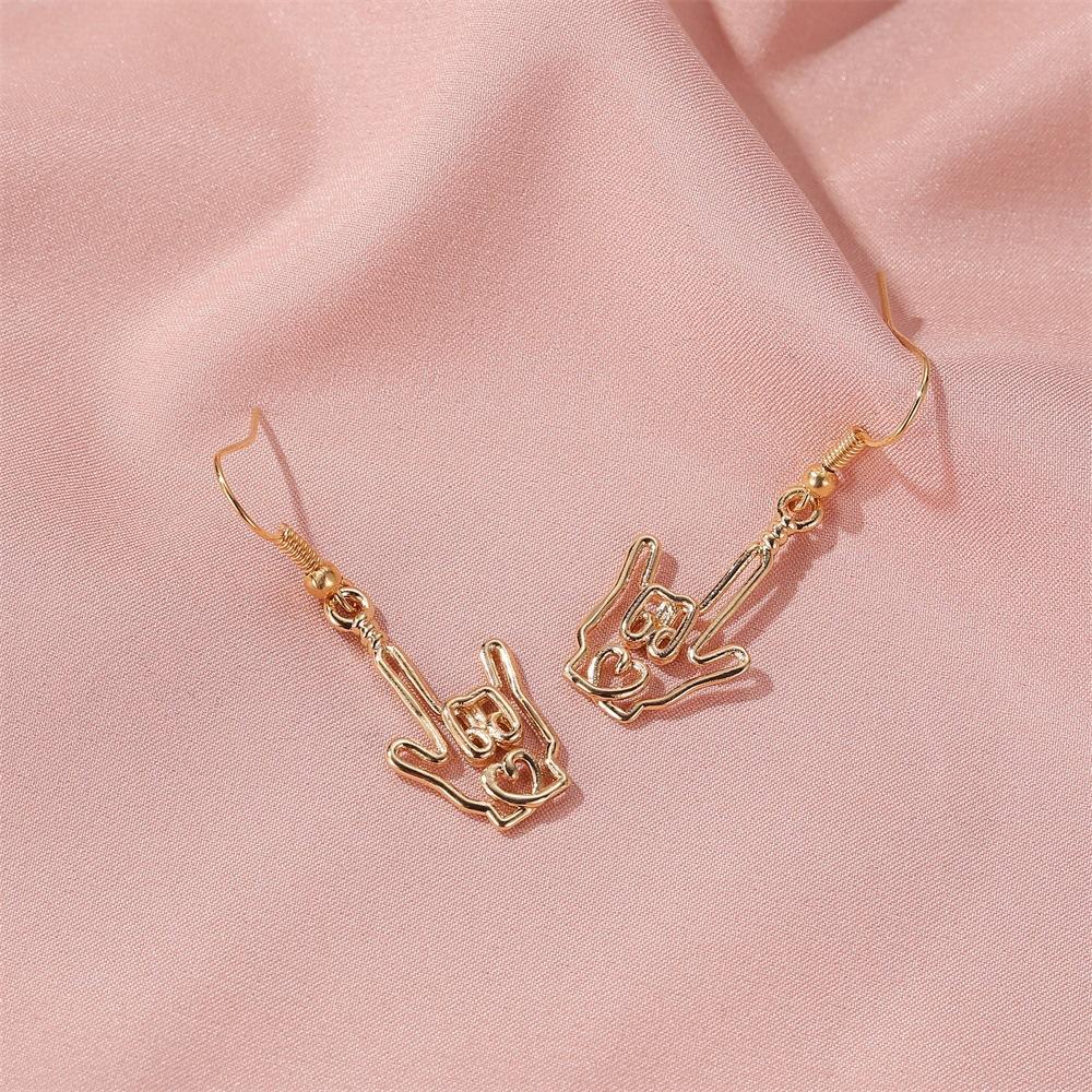 Creative Heart Earrings Simple Hollow Gesture I Love You Earrings