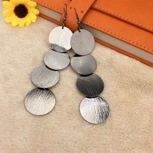 Long Metal Frosted Disc Earrings Fashion High Cool Ladies Earrings