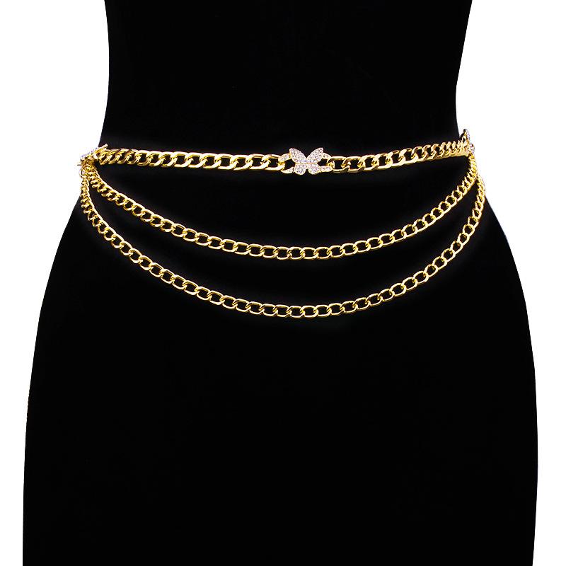 Jewelry simple geometric versatile multi-layer body chain punk three-dimensional stitching diamond butterfly waist chain