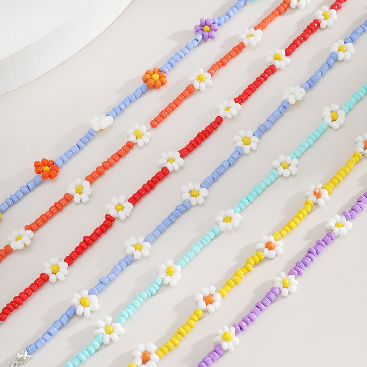 Jewelry Simple Sweet Cool Contrasting Color Beaded Necklace Woven Flower Bead Color Necklace Female