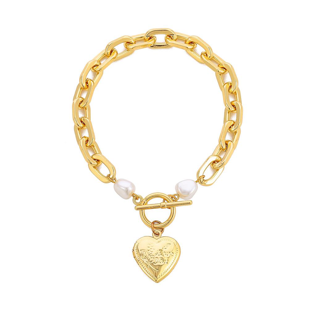 Pearl Metal Chain Simple Love Can Open Photo Box Bracelet Personality OT Buckle Peach Heart Hand Jewelry