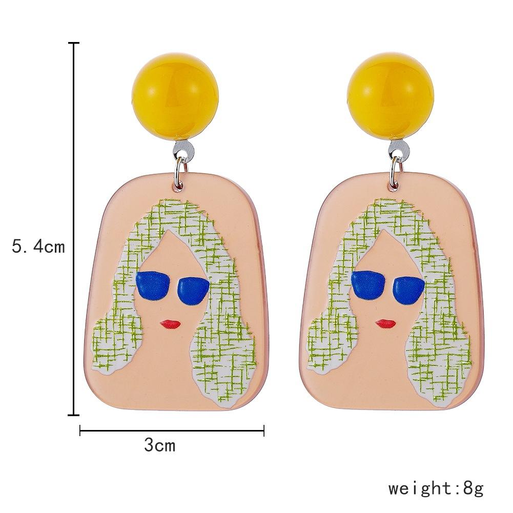 ins acrylic 3D printing earrings creative graffiti beauty portrait earrings exaggerated earrings matching