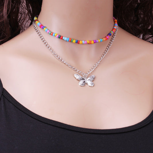 Fashion Jewelry Personality Simple Rice Bead Set Necklace Autumn Alloy Butterfly Necklace Female