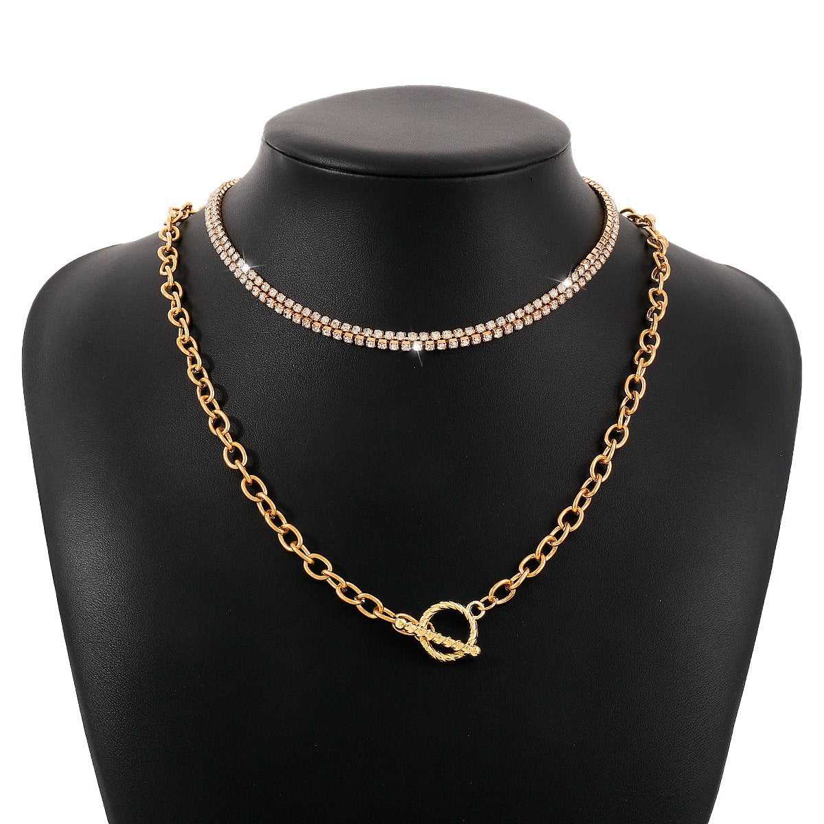 N164 Retro Mix and Match Geometric Clavicle Necklace OT Buckle Rhinestone Temperament Light Luxury Sweet Cool Stacking Necklace