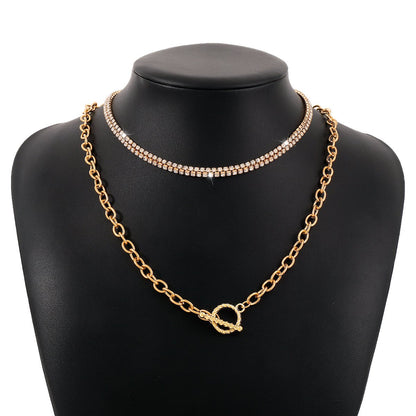 N164 Retro Mix and Match Geometric Clavicle Necklace OT Buckle Rhinestone Temperament Light Luxury Sweet Cool Stacking Necklace