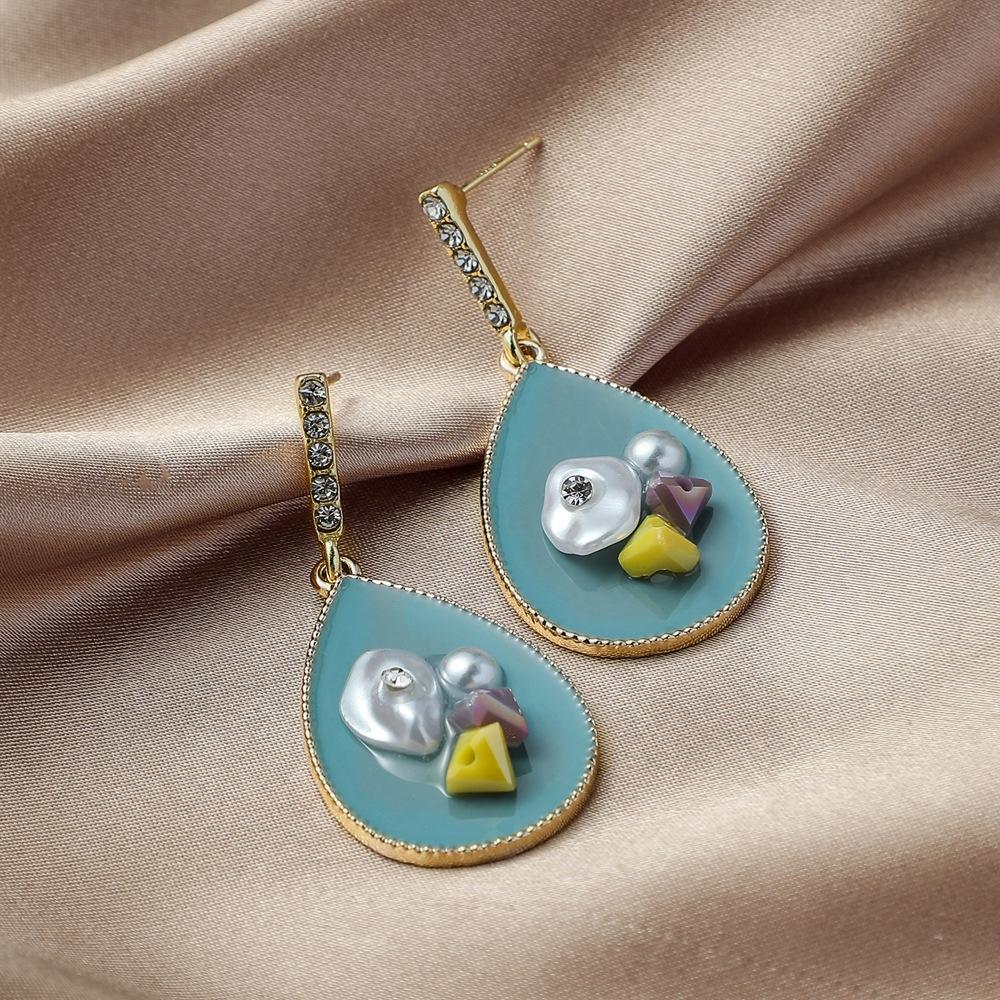 Jewelry temperament drop-shaped blue special-shaped pearl original stone earrings temperament gravel diamond earrings female