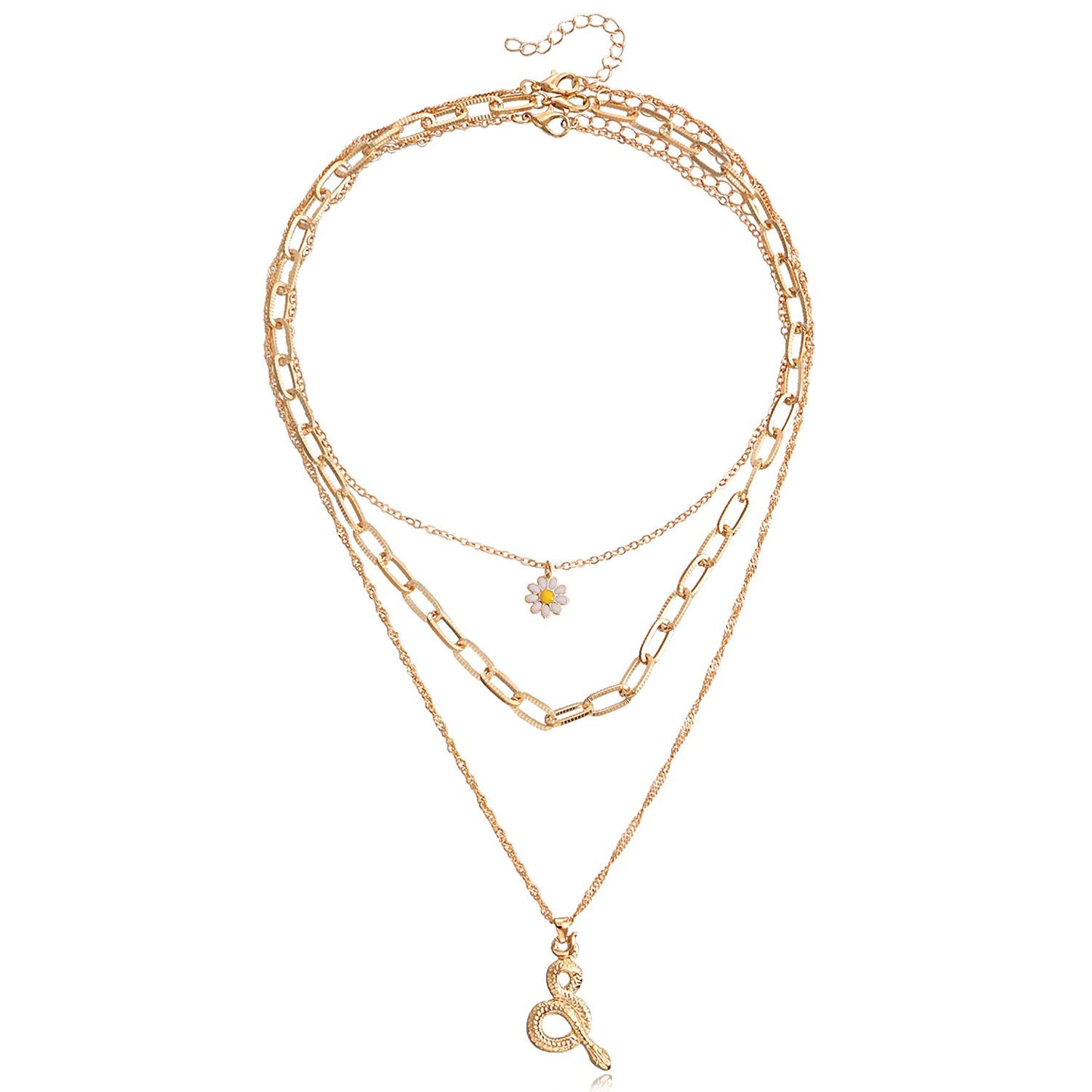 Jewelry ins hot girl daisy flower snake-shaped pendant necklace female Chinese pastoral suit necklace
