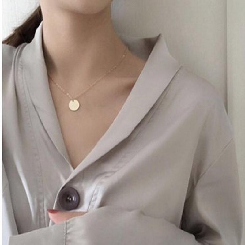 Jewelry Decoration Small Disc Thin Chain Temperament Clavicle Chain Glossy Necklace Female Pendant Disc Necklace