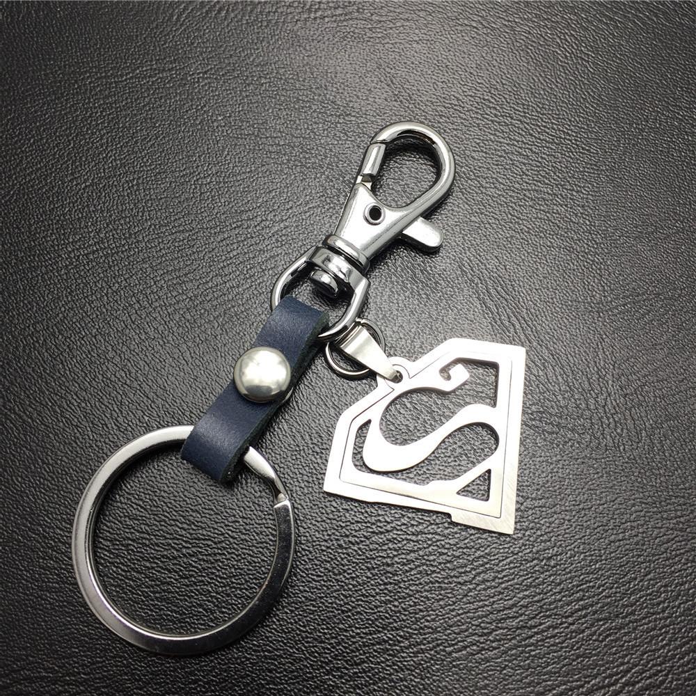 Game surrounding superman Superman logo double-layer stainless steel pendant leather keychain