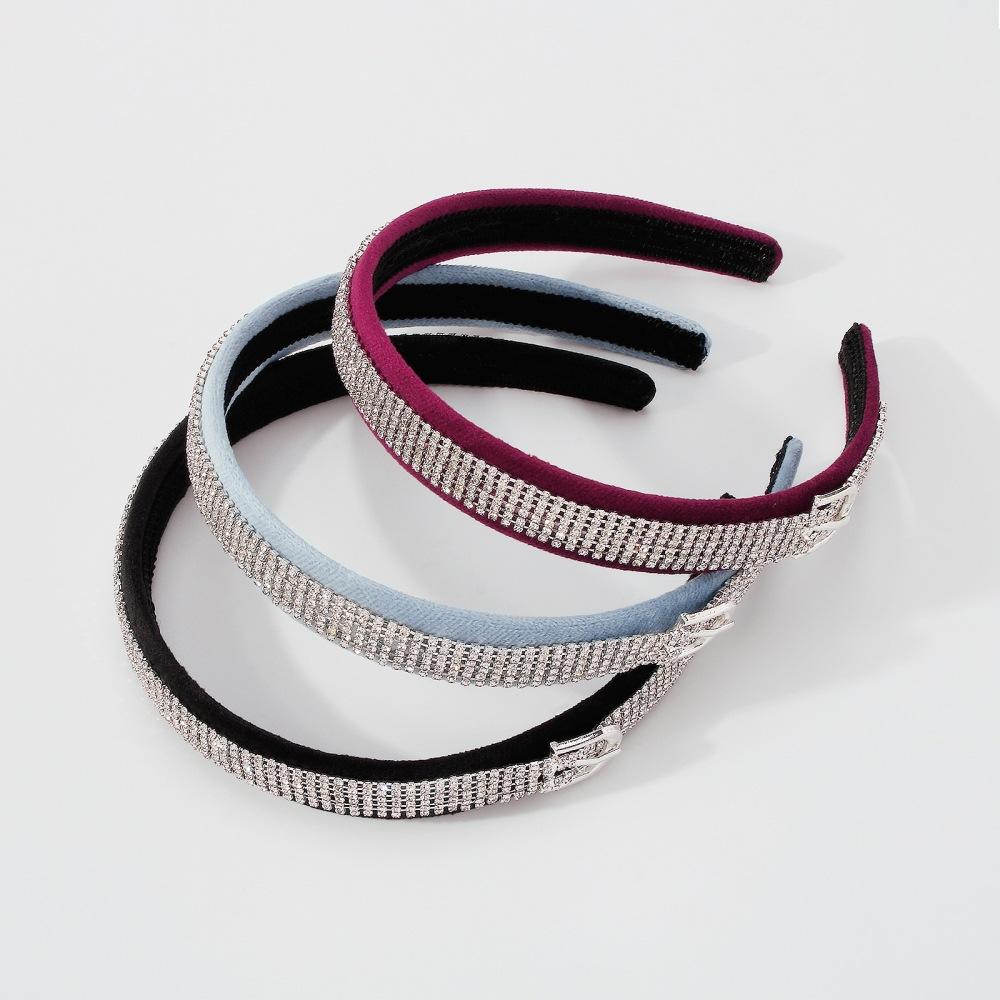 F3621 Simple Rhinestone Headband Women Retro Trendy Candy Color Hair Accessories Creative Claw Chain Hong Kong Headband Women